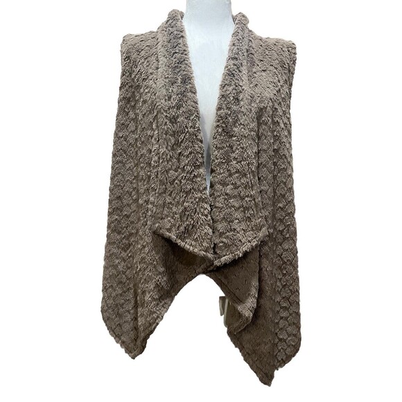 Esley Taupe Fuzzy Faux Fur Open Front Vest Women's Size M Flowy Western Boho - Picture 1 of 9